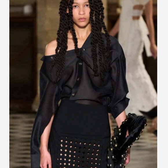 A.W.A.K.E. MODE Off-The-Shoulder Sheer Blouse Top Black - Picture 11 of 11